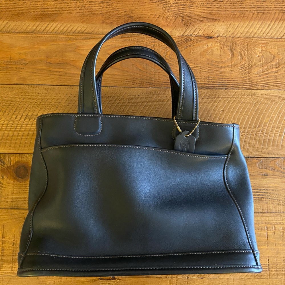 Coach Vintage Bleecker Satchel Top Handle Matte Black Leather Tote Bag #9303